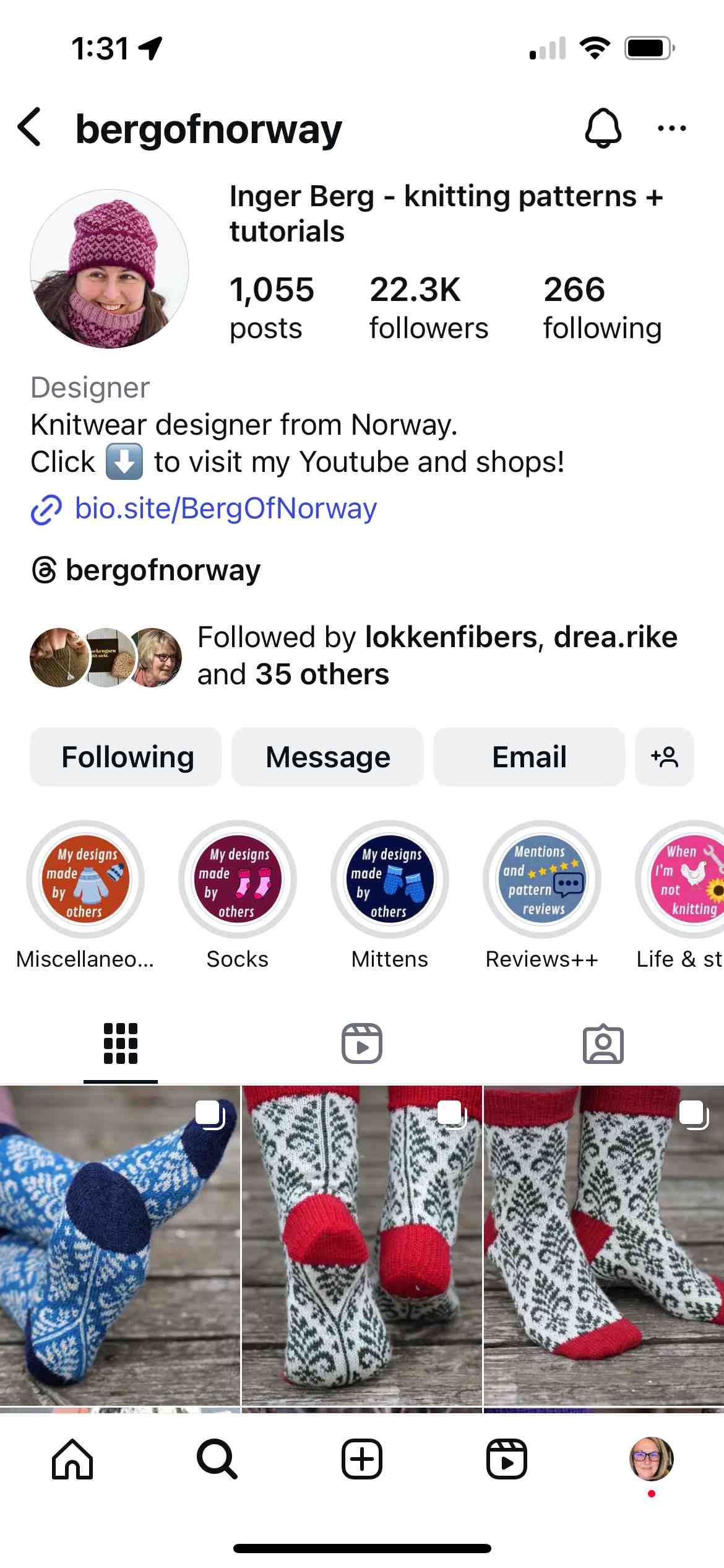 Screenshot of Instagram profile for bergofnorway.