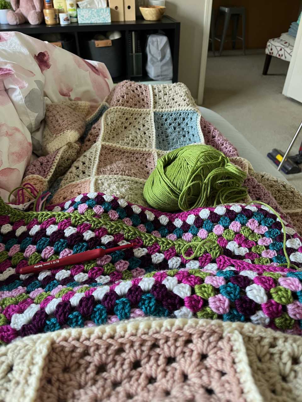 Granny square blanket work in progress.